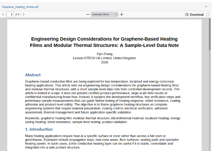 Graphene Heating Film Technical Note